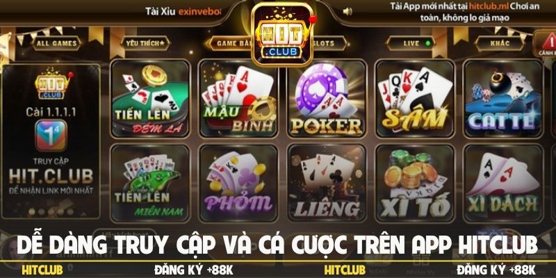 Dễ dàng truy cập và cá cược trên app Hitclub